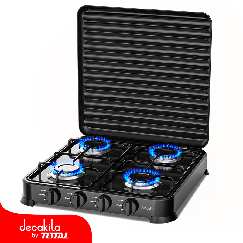 Estufa de gas portátil de cuatro quemadores, 2.2Kw cubierta de hierro antideslizante.