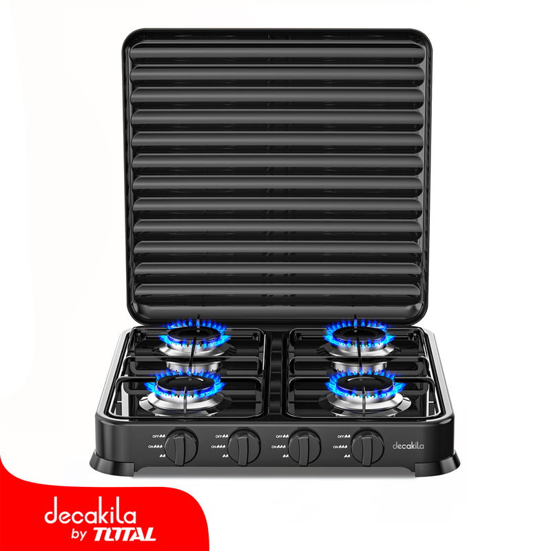 Estufa de gas portátil de cuatro quemadores, 2.2Kw cubierta de hierro antideslizante.