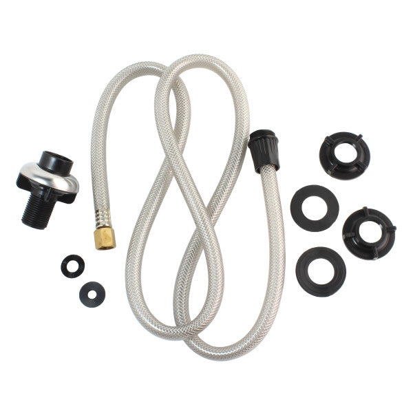 Grifo de cocina de plástico con acabado cromado. Incluye spray