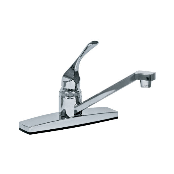 Grifo de cocina de plástico con acabado cromado. Incluye spray