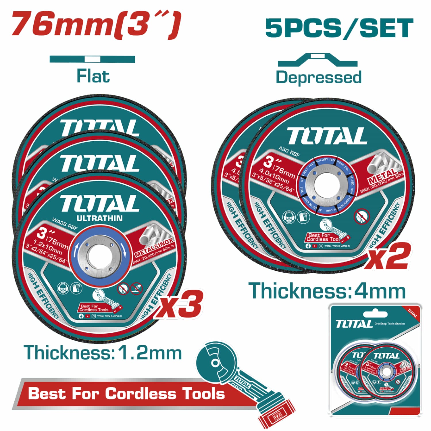 Discos Abrasivos para Metal 5 piezas de 76mm Tipo Plano y Hundido