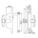 Operador de Ventana de Celosia. Incluye barra operadora de 92.50 mm. Extremo con tornillo. Acabado N