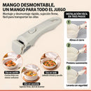 Ollas y Sartenes de cocina antiadherente con Mango Desmontable. Set de 9 piezas de cerámica. Juego de Sartenes, wok y cacerolas con tapas.