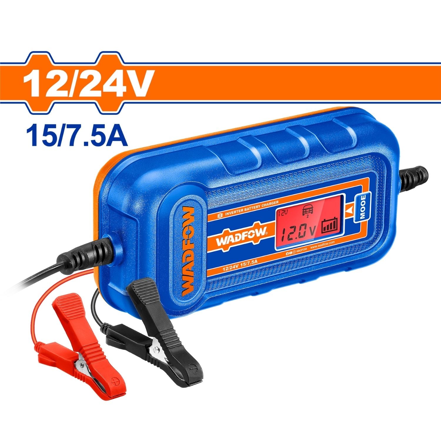 Cargador de baterías 12/24V. Frecuencia: 50/60hz. Corriente nominal: 12V/15A, 24V/7.5A Capac. 190Ah