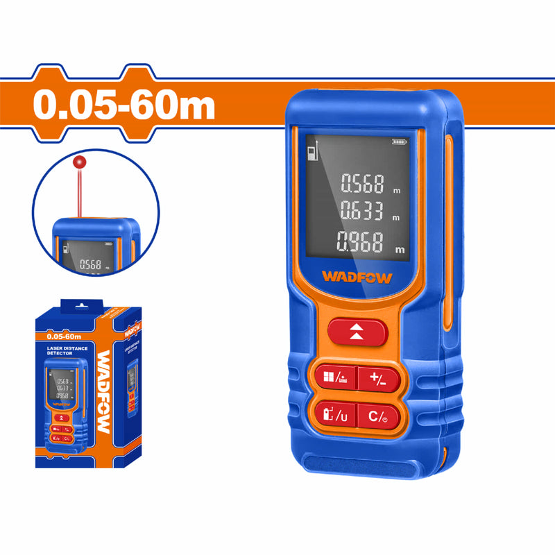 Medidor láser Detector de distancia . Rango de medición: 0,05-60 m Precisión: ± 2,0 mm Tipo de láser: 635 nm, <1 mW, Clase 2