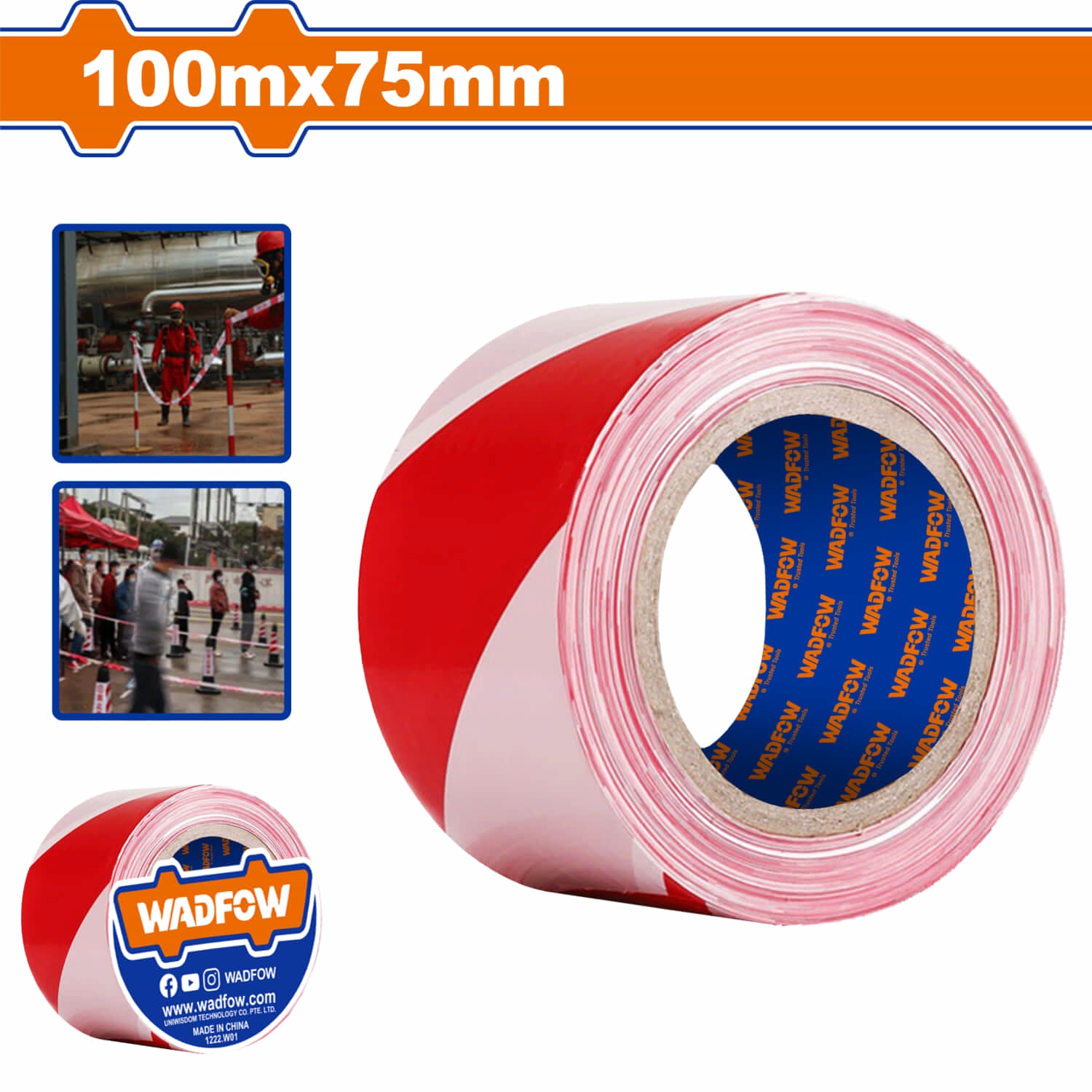 Cinta de Advertencia de Seguridad Rojo Blanco. 100mx75mm. Sin adhesión. Alta visibilidad.