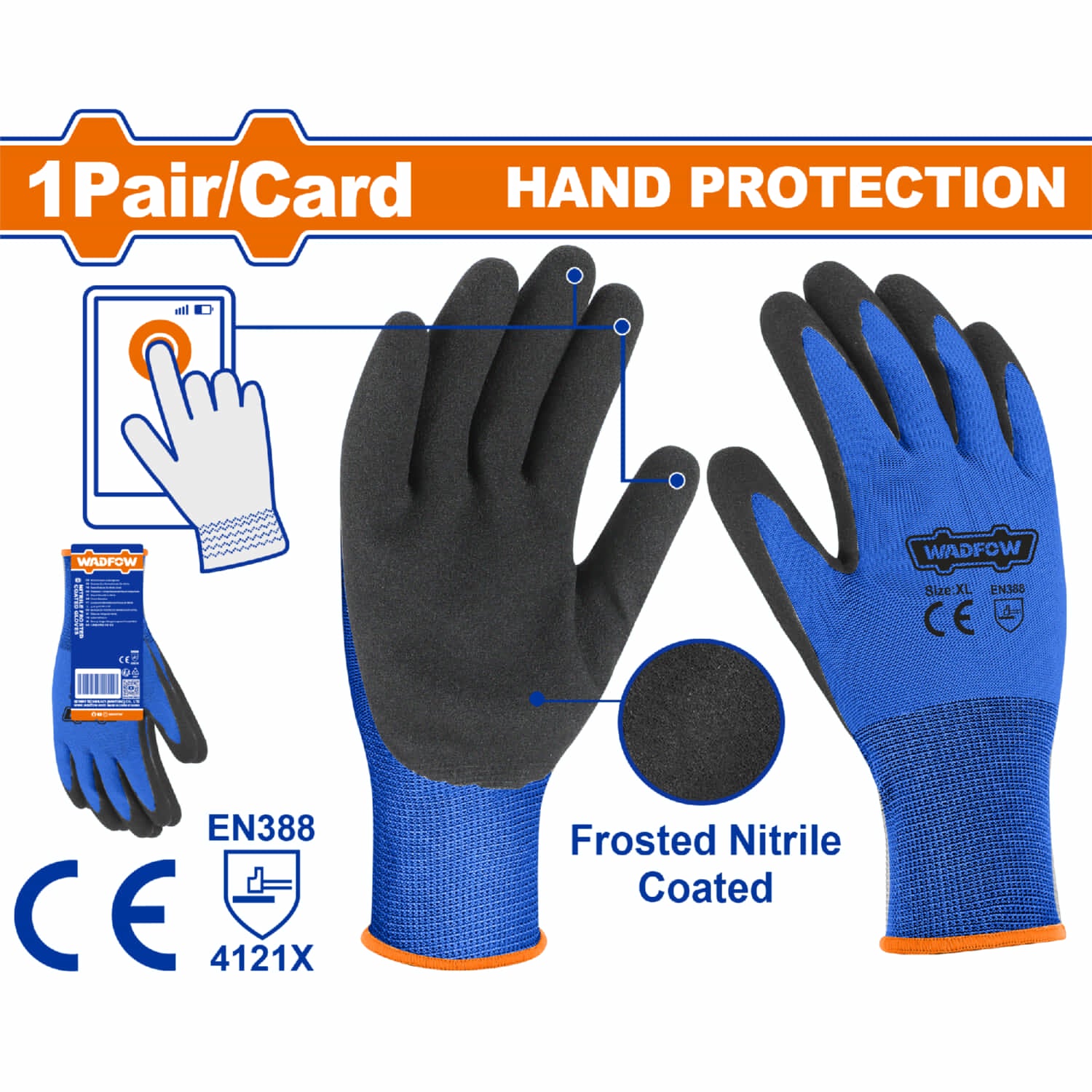 Guantes de Nitrilo Esmerilado para trabajo pesado Calibre 15 uso con químicos y objetos punzantes. Ideal uso en pantalla táctil. Talla XL (Par)