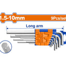 Llaves allen Hexagonales de brazo largo de 9 pzs. Medidas: 1.5-10mm. Cr-V (Juego)