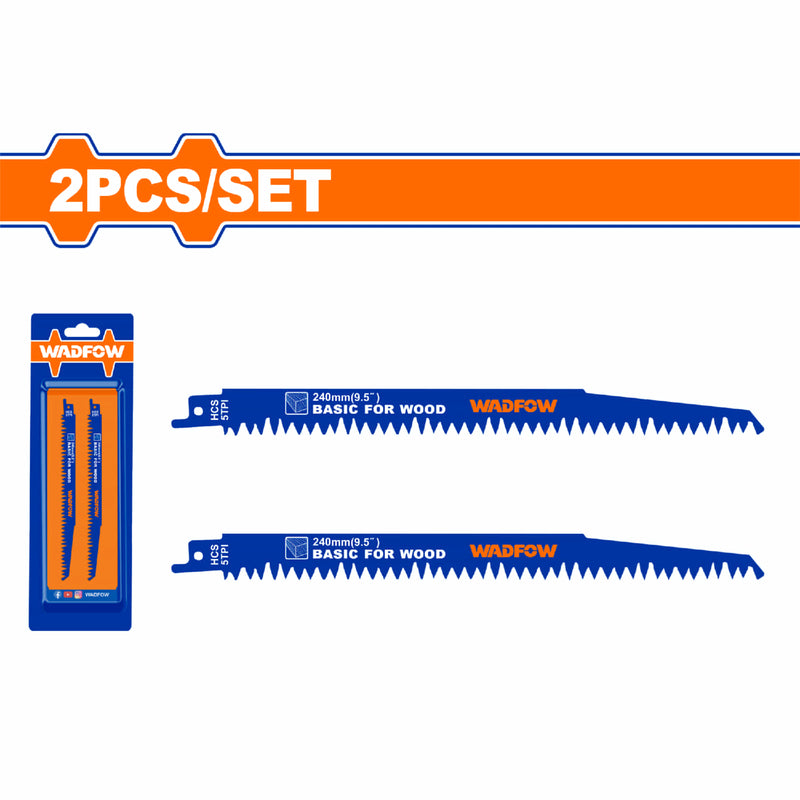 Hojas de Sierra sable para Madera. 240 mm (10") 5TPI-HCS.Corte rápido. Set de 2 piezas.