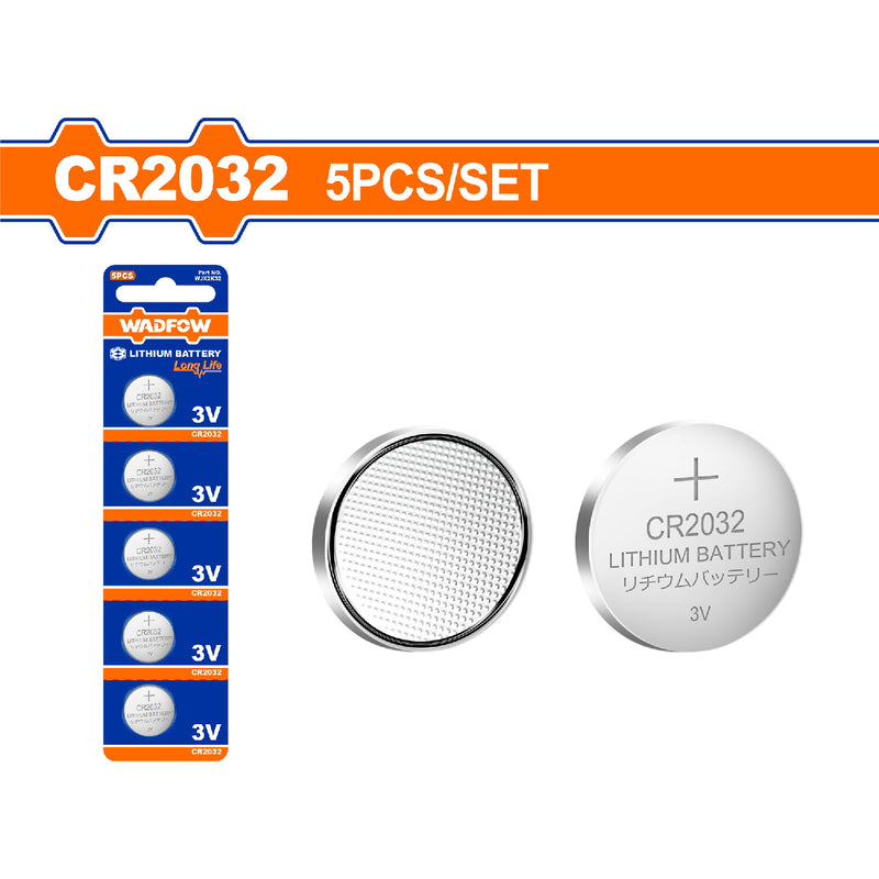 Baterías Litio CR2032. Voltaje nominal: 3V. Duración: 5 años. 5 piezas.