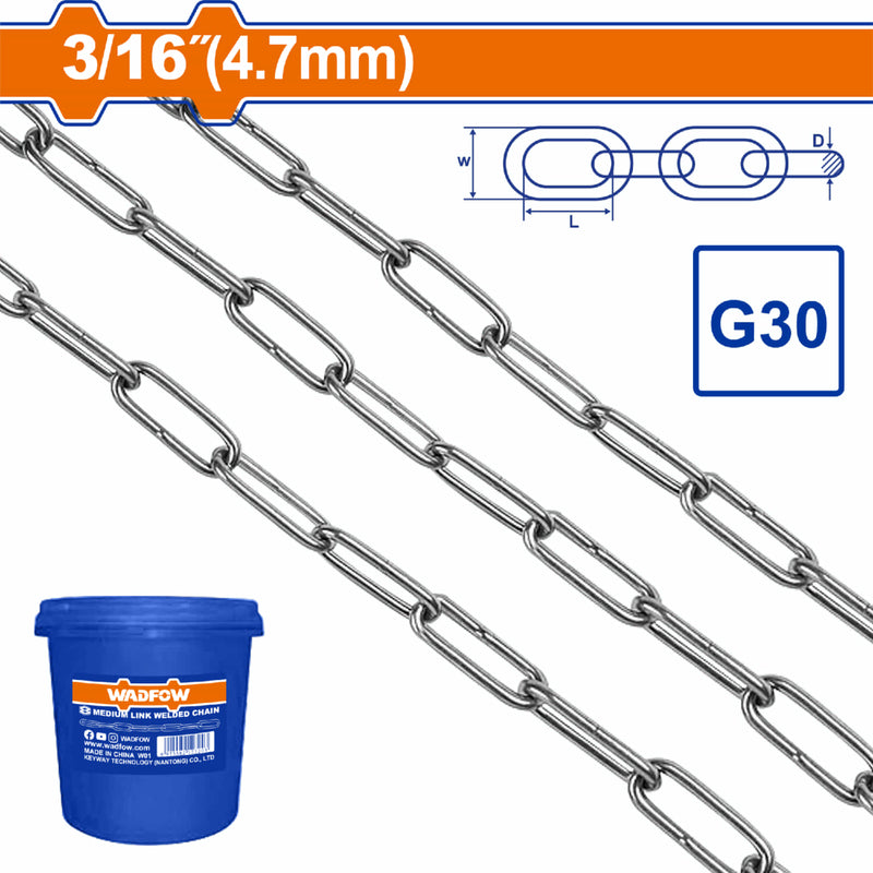 Cadena soldada grado 30  3/16" Longitud:50m