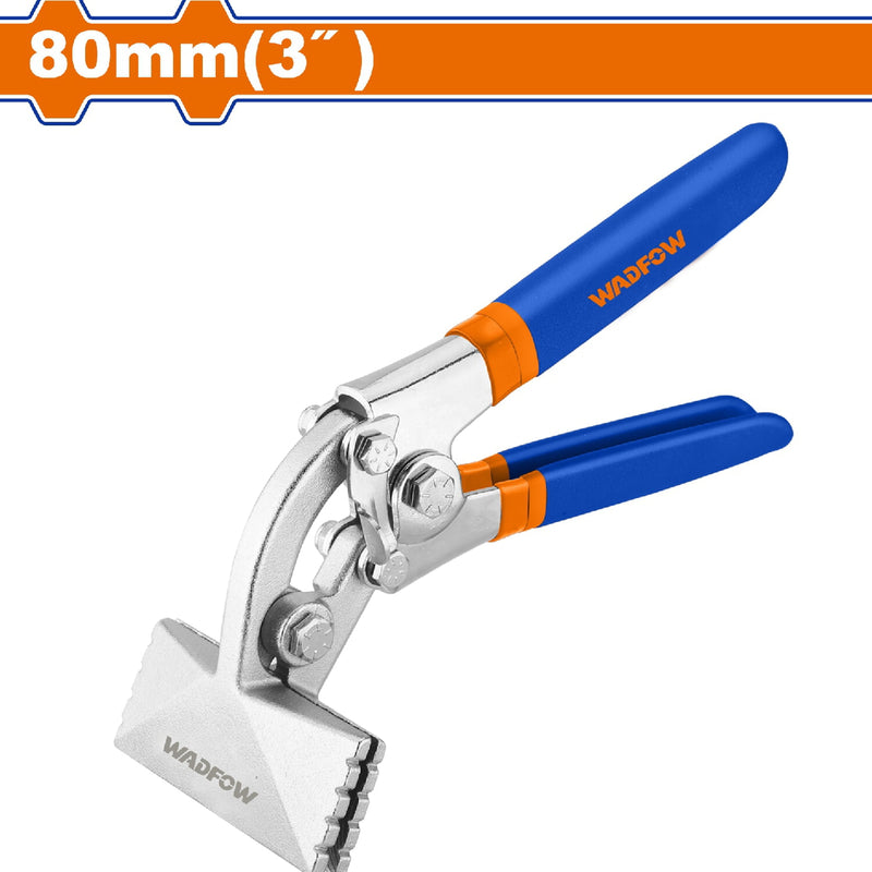 Pinza dobladora de láminas de metal 3" Long.210mm. Mandíbula curva. Mango suave.