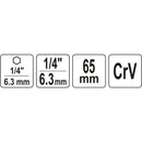 Adaptador Socket vástago hexagonal extensión 1/4" 65 mm largo.