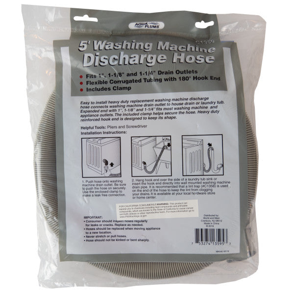 Manguera de desagüe de plástico corrugado de 5 pies para lavadora