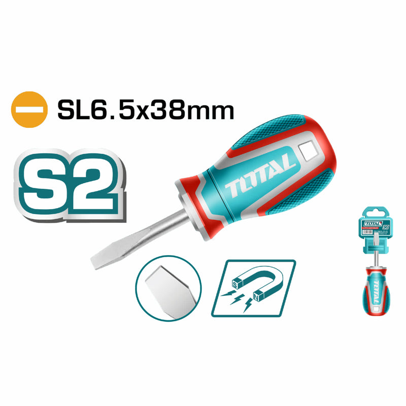 Destornillador plano SL6.5x38mm Punta magnética. Mango suave. Material de la hoja S2