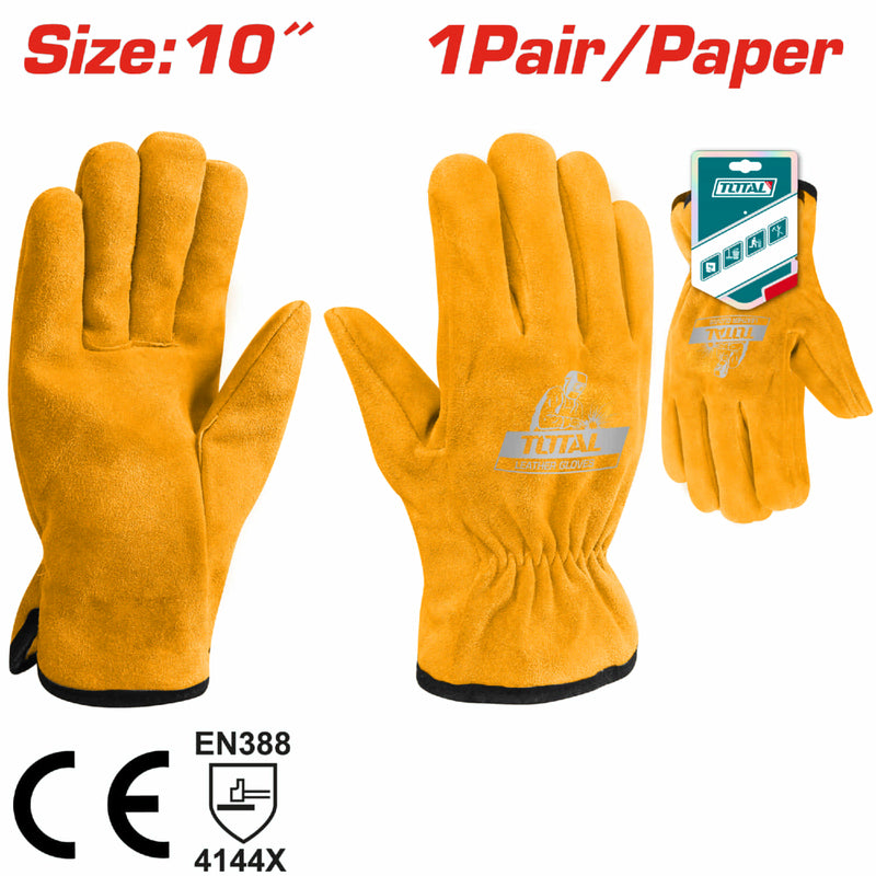 Guantes de Cuero 10" Forro Completo mano completa. Guantes de Soldador. 1 par.