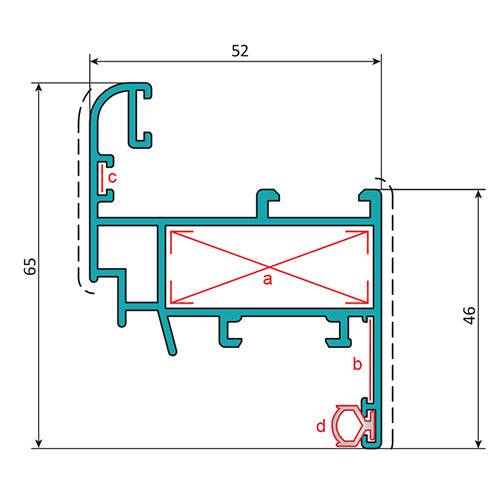 Hoja Ventana Abatible 52X65 Mm. Espesor 1.4 Mm. Largo 5.85 Mts. Acabado Anodizado Bronze 15 Micron.