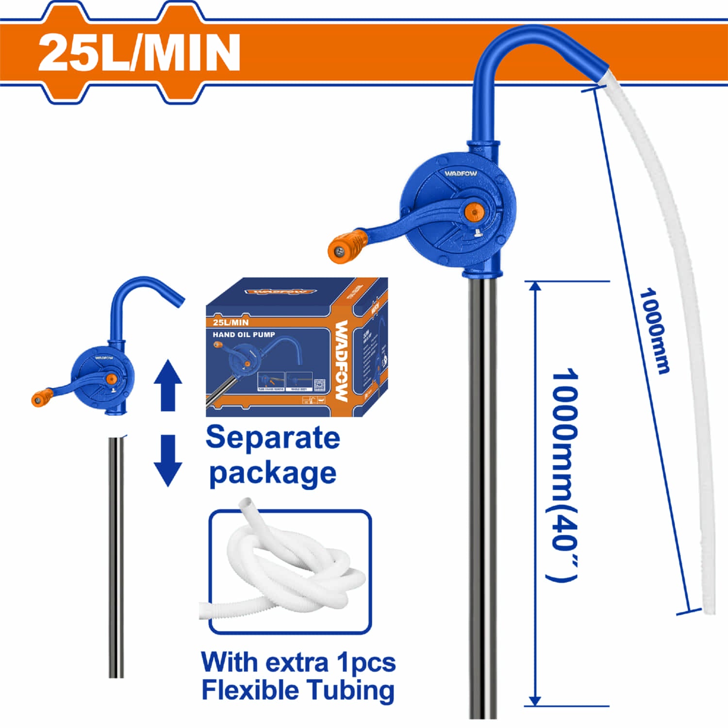 Bomba de Aceite Manual 25L/min. Long.127cm. Diámetro de la bomba: 125mm. Acero al carbono.