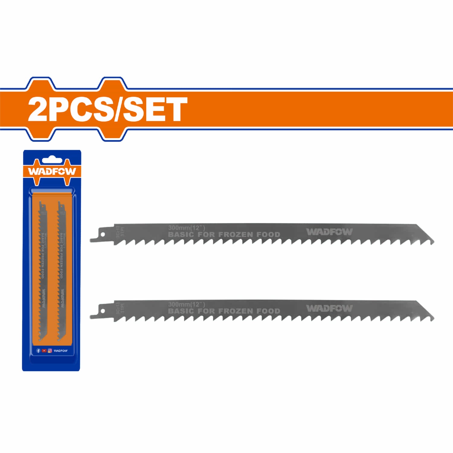 Hojas de sierra sable para alimentos congelados 300mm(12") 3TPI. Material: Inoxidable.