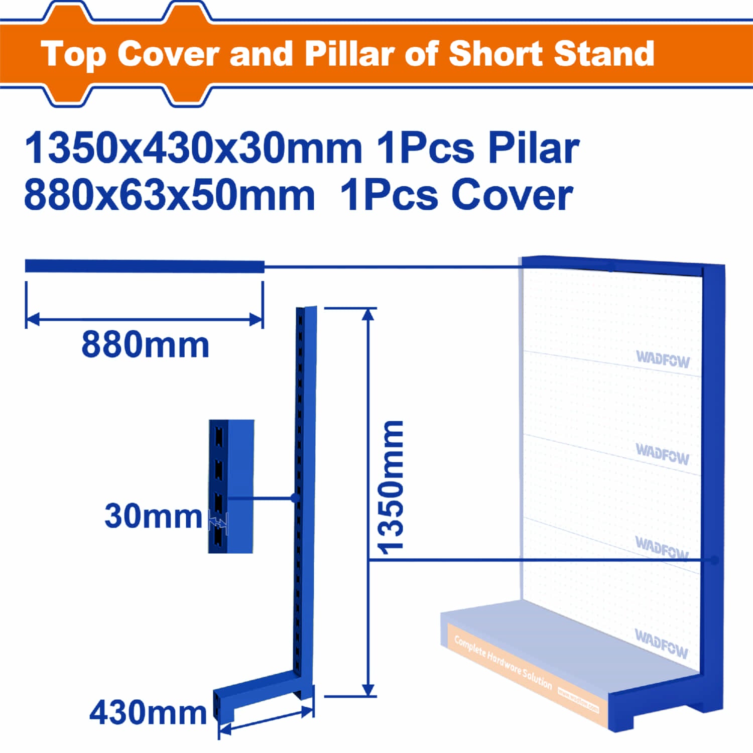 Exhibidor ferretero Wadfow. Sin repisas. Acero. Espesor: 0.6mm y 1.2mm. Alto: 1350mm.
