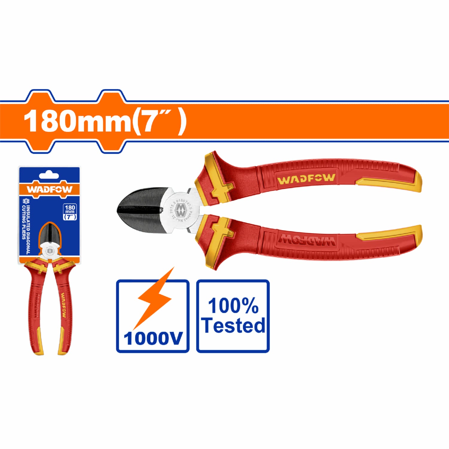 Alicate de corte diagonal 180mm(7") de mango aislado. Acabado negro pulido. Soporta 1000V