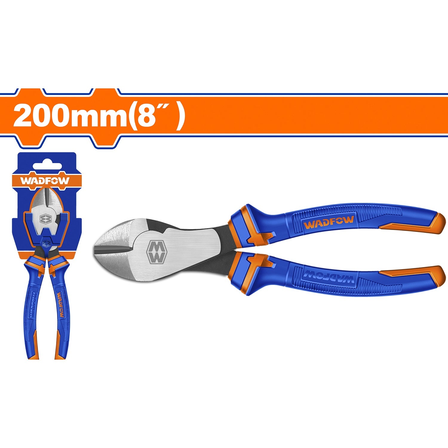 Alicate de corte diagonal de trabajo pesado de 200mm(8"). Acero al carbono. Mango cómodo.