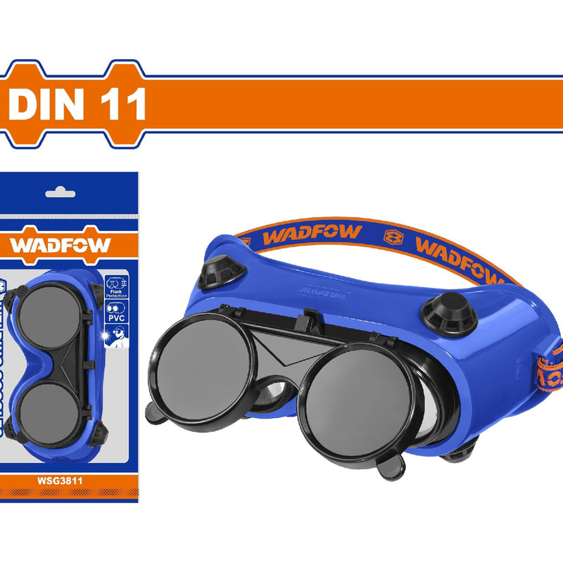 Lentes de soldador para oxicorte. DIN11. Diseño flip con bloqueo cerrado. Cuerpo de PVC flexible.
