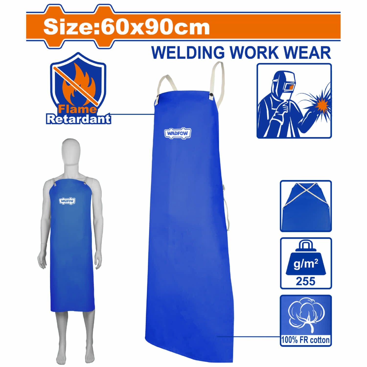 Delantal soldar soldador retardante al fuego para soldador. 60x90cm. Protege eficazmente la parte frontal.