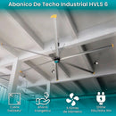 Abanico de techo industrial HVLS 6 aspas diametro 18 pies (5.52m)  ahorrador, cubre 11400 metros cubicos por minuto Monofasico 110V / 60Hz - 1200w/3.6Amp super silencioso ventilador