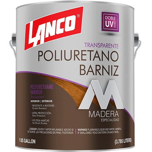 Barniz Poliuretano. Transparente. 1 Galon. Especial para Madera. Secado en 15 minutos.  Mate.