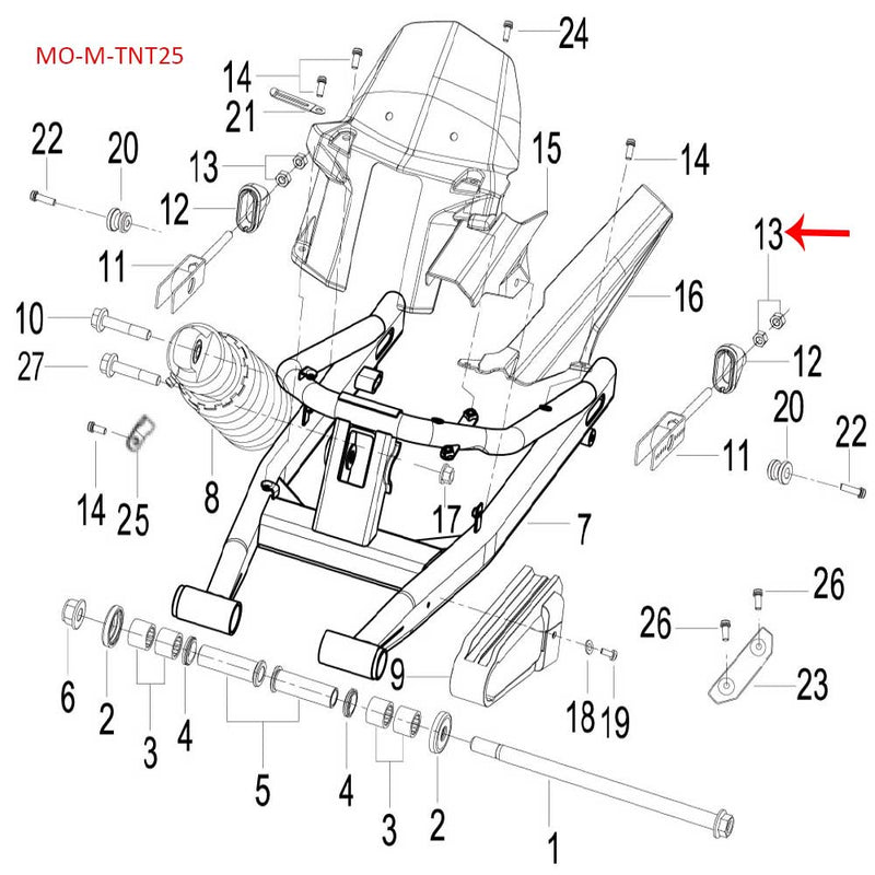 Tuerca de montaje de la corona (RGK150 / TNT150 / TNT135 / TNT25 / TRK251 / LEONCINO250 / TX200)