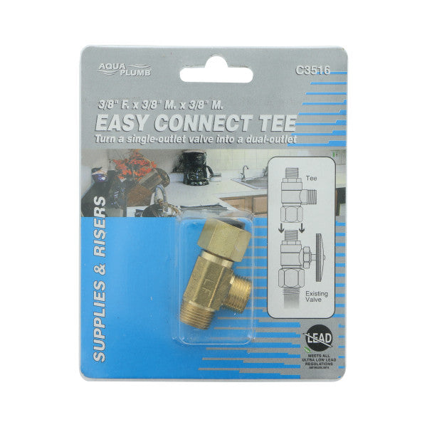 Conector tipo T hembra x macho x macho 3/8" x 3/8" x 3/8" para llaves de ángulo