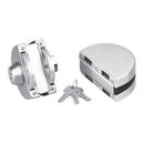 Cerradura de gancho c/recibidor p/puertas dobles No req perforacion en vidrio 8 a 12 mm. Brillante