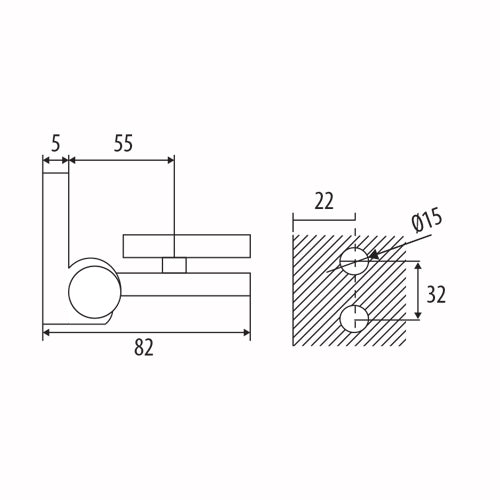 Bisagra muro-vidrio para vidrios de 6-10 mm. Acabado Brillante