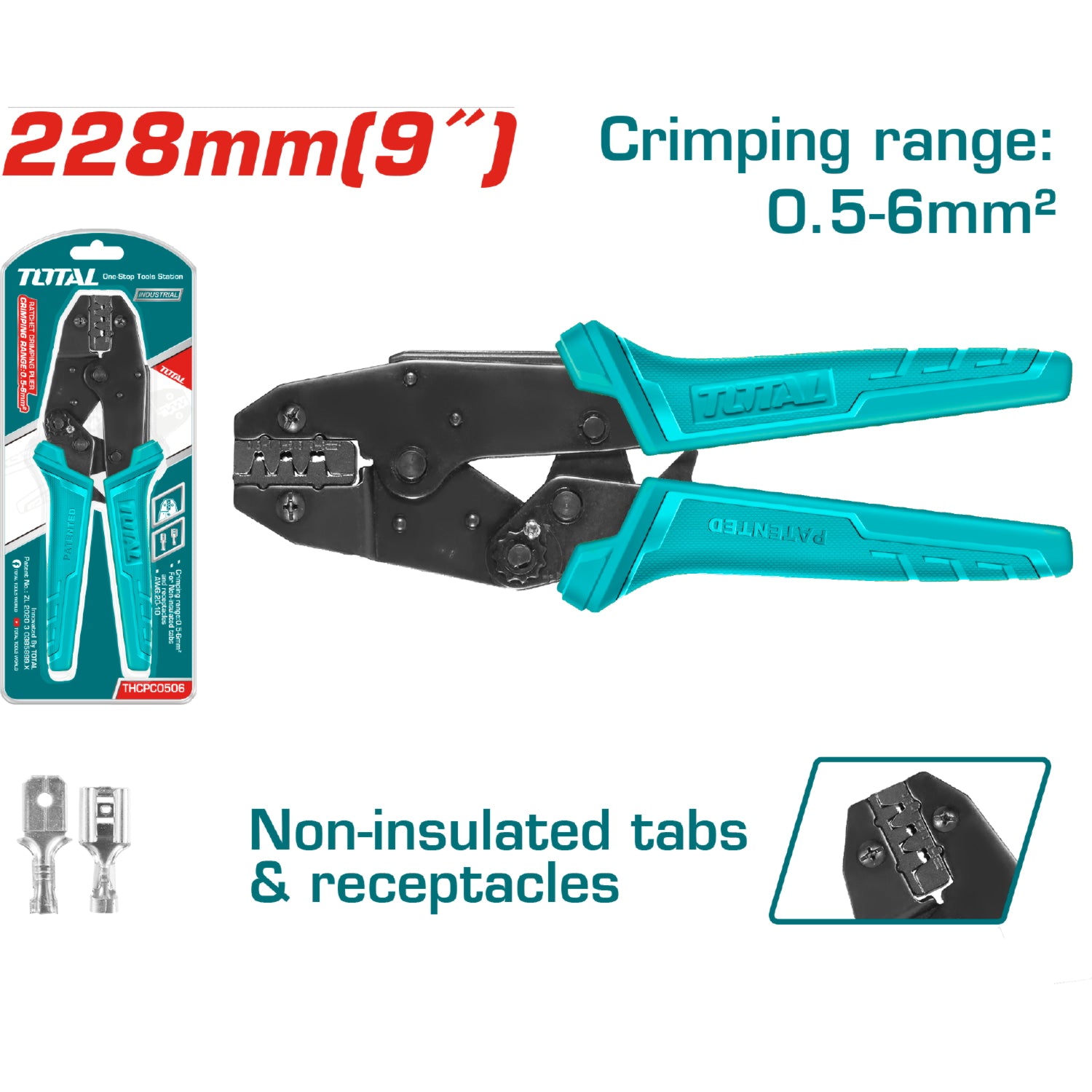 Alicate con matraca para crimpar conectores eléctricos 0.5-6mm²