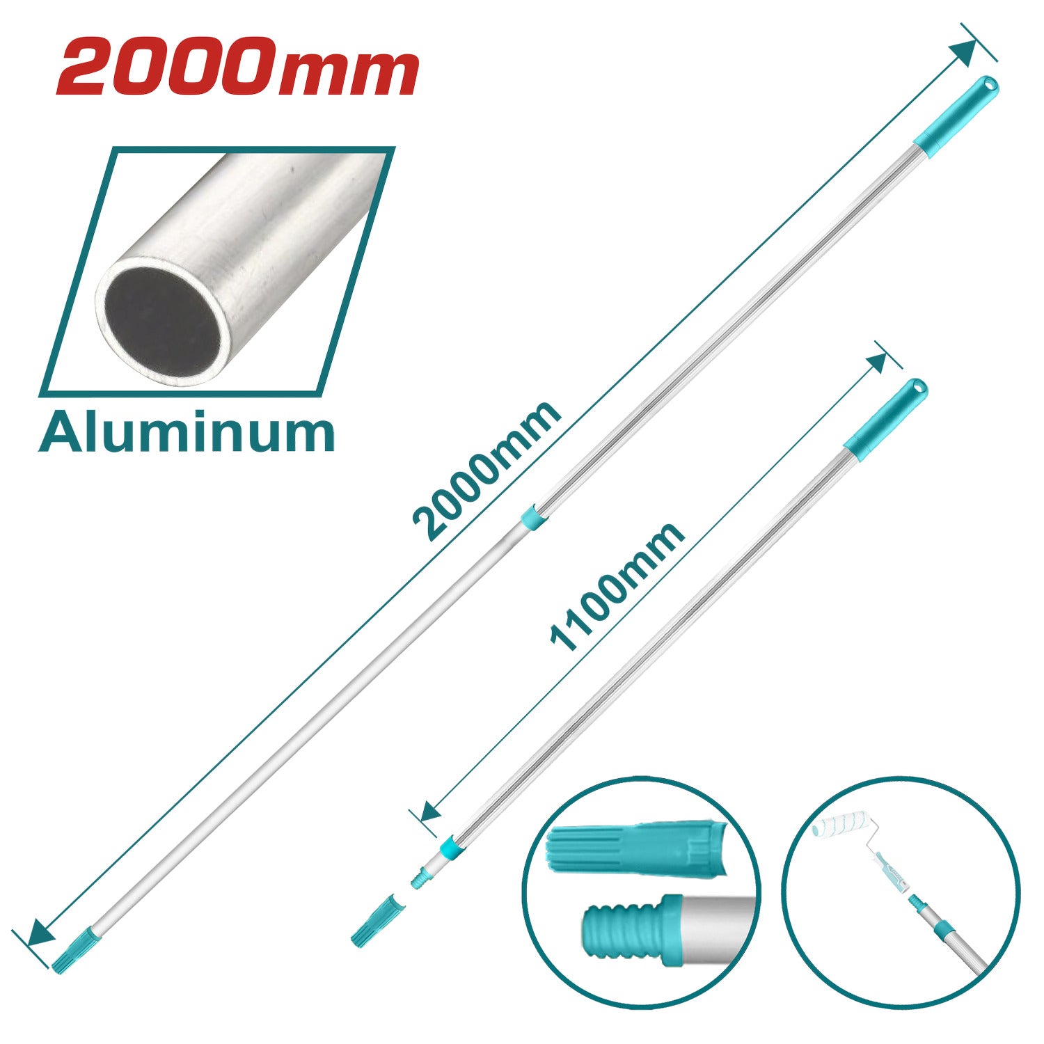 Barra Telecóspica para pintar 200 cm para rodillos Total. Material aluminio.