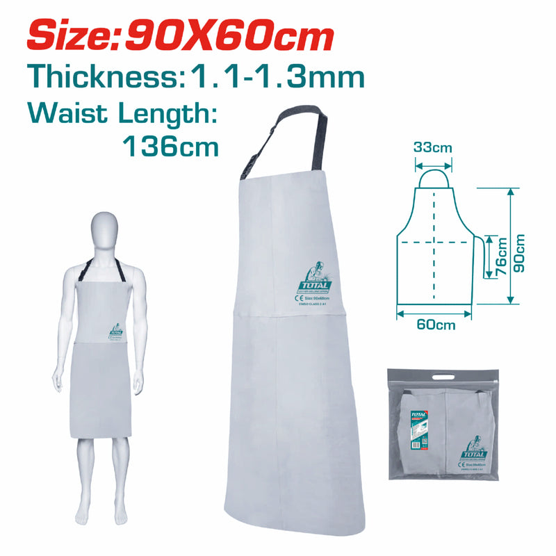 Delantal de Cuero para soldador. 82 x 51cm. Protege eficazmente la parte frontal.