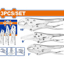 Alicates de presión (recta,bloqueo,curva) Acero al carbono. HRC38°-HRC48° Niquelado. Set de 3 pzs