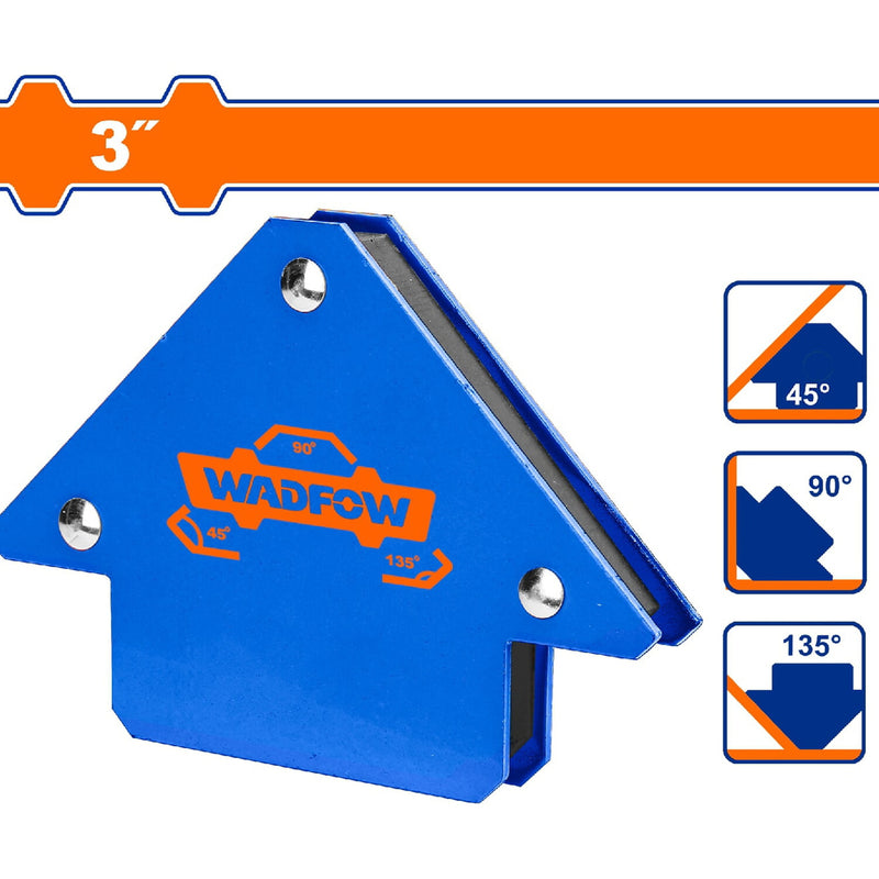 Soporte de soldadura escuadra magnética de 3". Ángulos: 45º, 90º, 135º. Imán y Acero. 25 lbs.