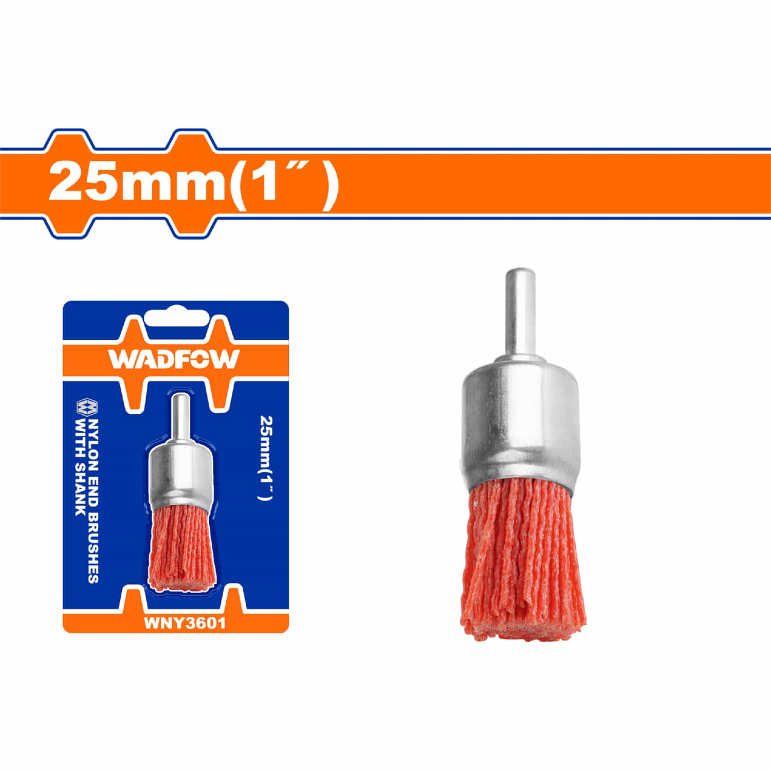 Cepillo de Nylon cilíndrico vástago 25mm. Para Taladro. Longitud cable: 25mm. Ideal rugosidad.