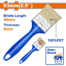 Brocha para pintar 63mm(2.5"). Cerdas 100% PET. Pintura a base de agua. Long: 44mm. Grosor: 8mm.