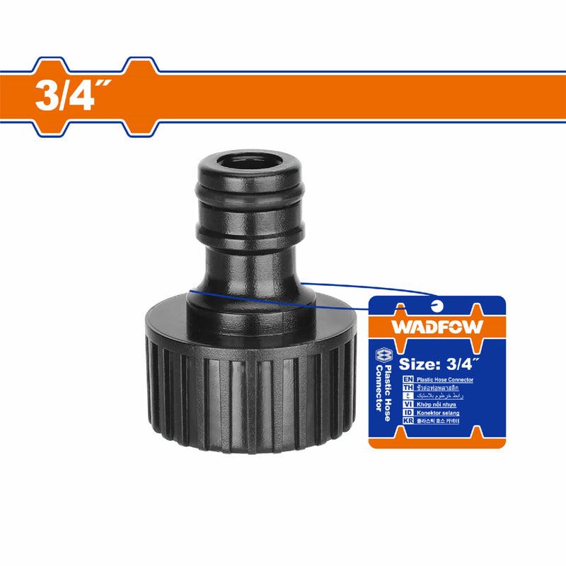 Conector para Manguera de 3/4” con rosca hembra. Ideal para uso en el jardín.