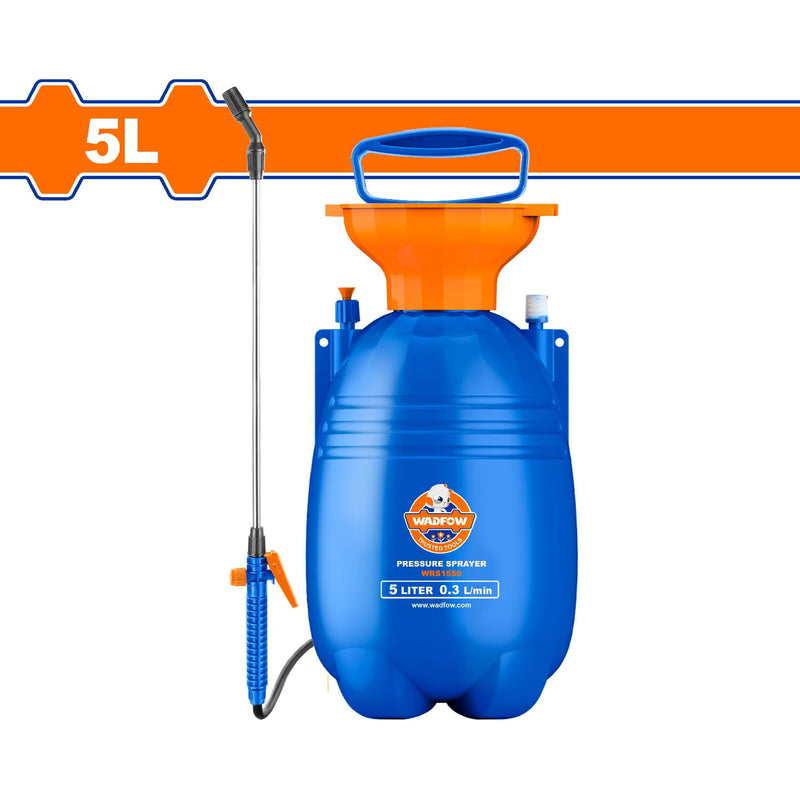 Rociador spray a presión 5 L Presión: 2.5 Bar Manguera flexible de 1.2m. Incluye Lanza y boquilla.