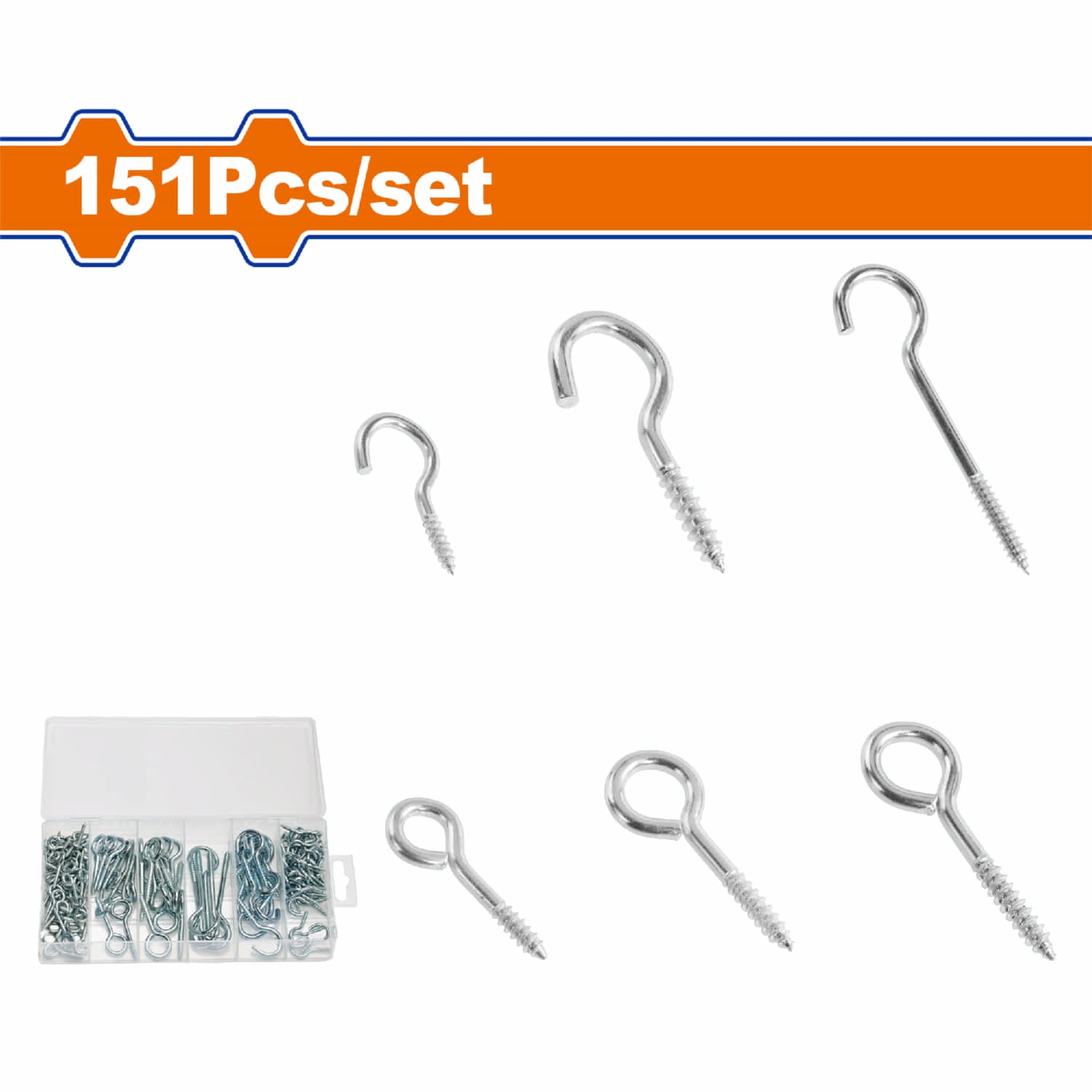 Tornillos gancho surtidos (Tornillos de ojo, tornillos de gancho) (151 piezas) Se vende en Kit. Ganchos para colgar