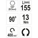 Adaptador de angulo 90 grados para puntas destornillador 1/4" 155mm largo