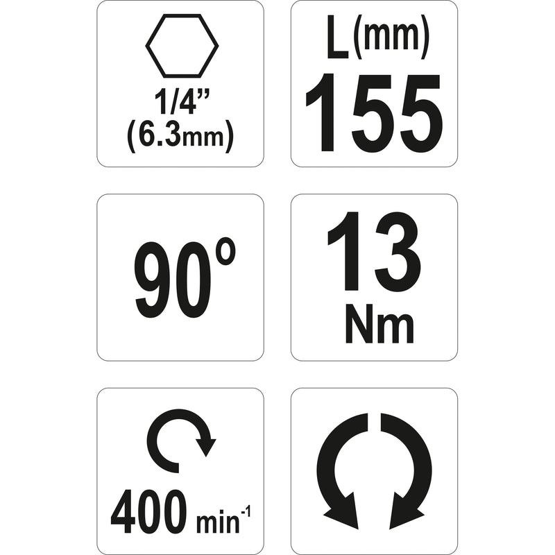 Adaptador de angulo 90 grados para puntas destornillador 1/4" 155mm largo