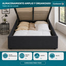 Camas Baúl Tapizadas De Pana Con Almacenamiento Elevable Hidraúlico Y Cabecero Moderno. Color Gris