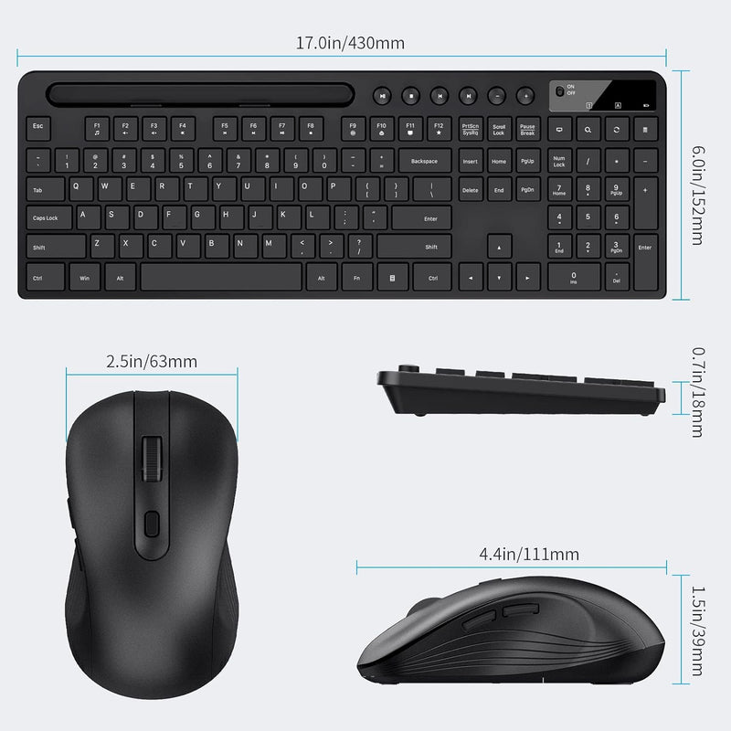 Teclado y mouse inalámbricos compatible con Windows, MacBook y Laptop color Negro.