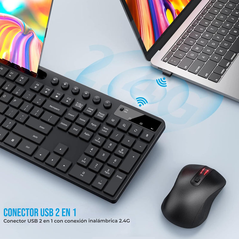 Teclado y mouse inalámbricos compatible con Windows, MacBook y Laptop color Negro.