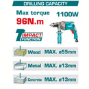 Drill Taladro Percutor 96N.m 1/2" 20V Mandril metálico Jacobs Función De Impacto. Motor sin escobillas. No Incluye Batería Ni Cargador.